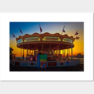 Carousel at Sunset on Brighton Pier Posters and Art